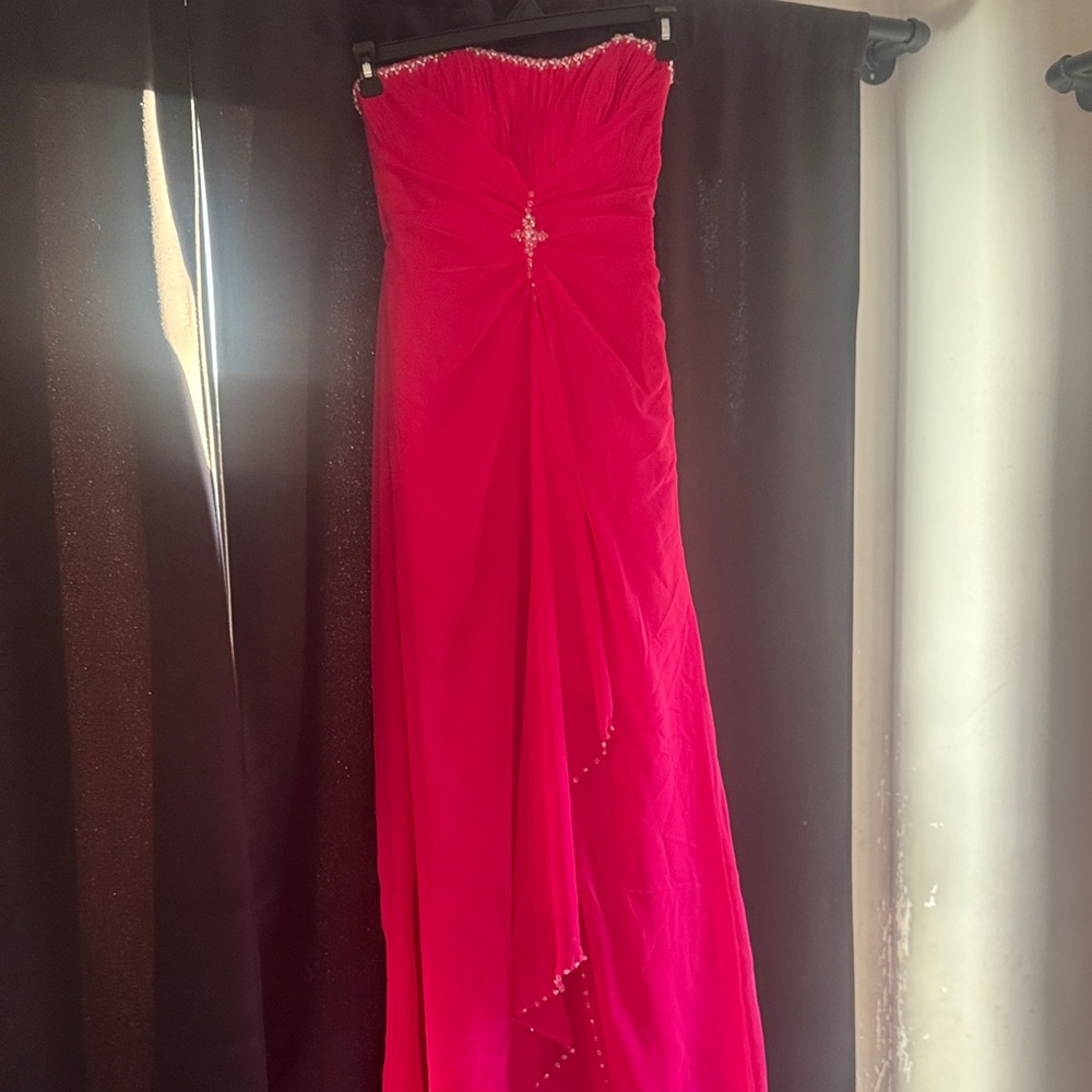 Elegant Strapless Hot Pink Evening Gown